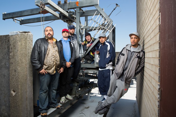 Programme Name: People Just Do Nothing - TX: n/a - Episode: Generic (No. n/a) - Picture Shows: Chabuddy (ASIM CHAUDRY), Grindah (ALLAN 'SEAPA' MUSTAFA), Beats (HUGO CHEGWIN), Steves (STEVE STAMP), Fantasy (MARVIN JAY ALVAREZ), Decoy (DANIEL SYLVESTER WOOLFORD) - (C) Roughcut Television - Photographer: Jack Barnes