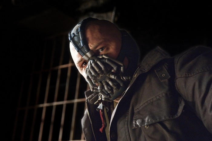 Tom Hardy as Bane in The Dark Knight Rises, wearing a mask