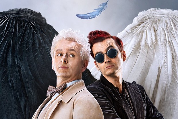 David Tennant and Michael Sheen in Good Omens season 2, standing back to back