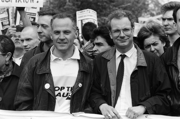 Stop the Clause Gay rights demonstration. Michael Cashman and Chris Smith, 30th April 1988.