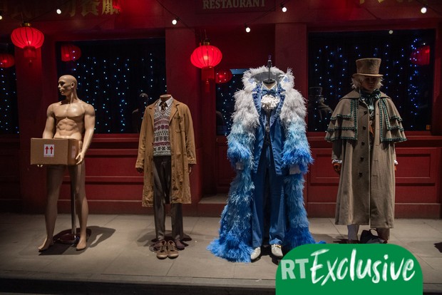 A selection of Good Omens costumes on display