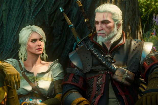 Video game versions of Ciri and Geralt sitting together