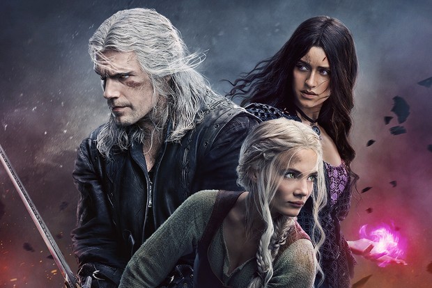 Henry Cavill, Freya Allan and Anya Chalotra in The Witcher season 3